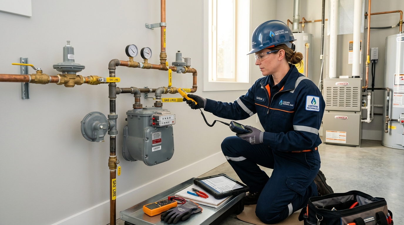 Técnico calificado realizando inspección y asesoría de gas natural